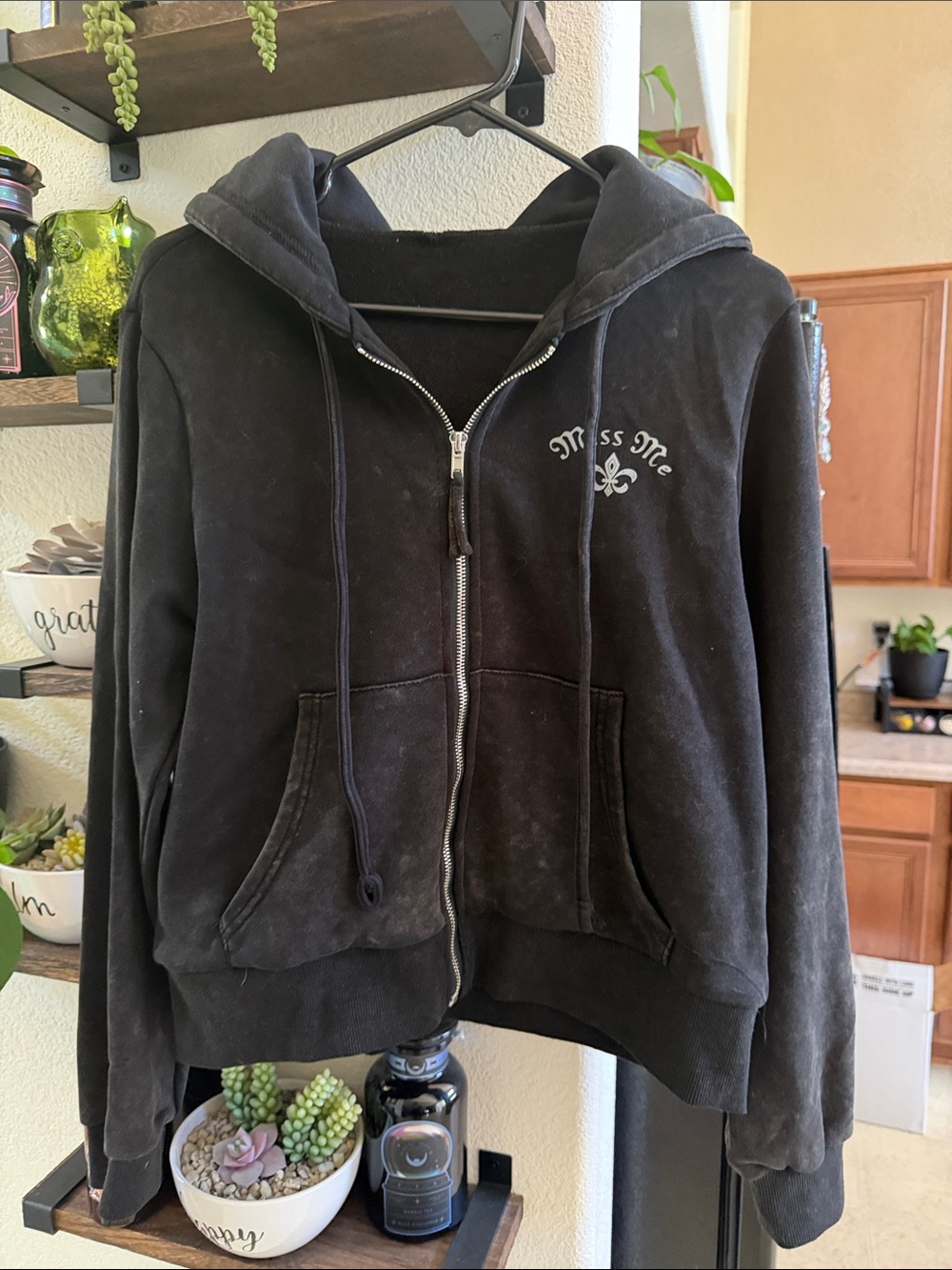 Miss Me Black Hoodie Zip Up Sweatshirt